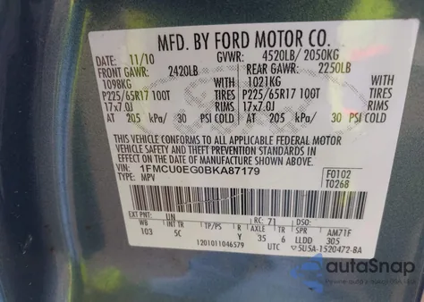 2011 Ford Escape Limited z USA, uszkodzony, nr VIN 1FMCU0EG0BKA87179